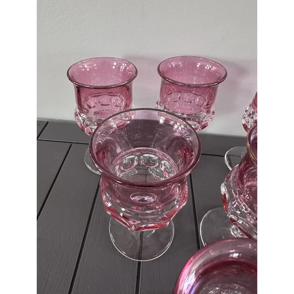 Set of 6 Kings Crown Cranberry Flashed Glass Water Goblets 5.75 Inches Tall